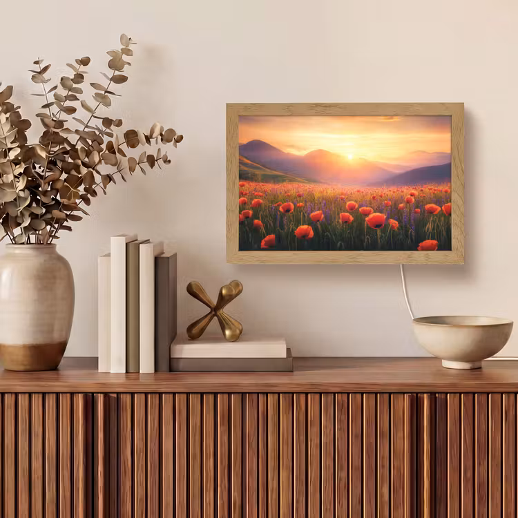 Landschap - Zonsondergang - Bloemenveld Light Box met kabel (Tafellamp) klein -sfeer2
