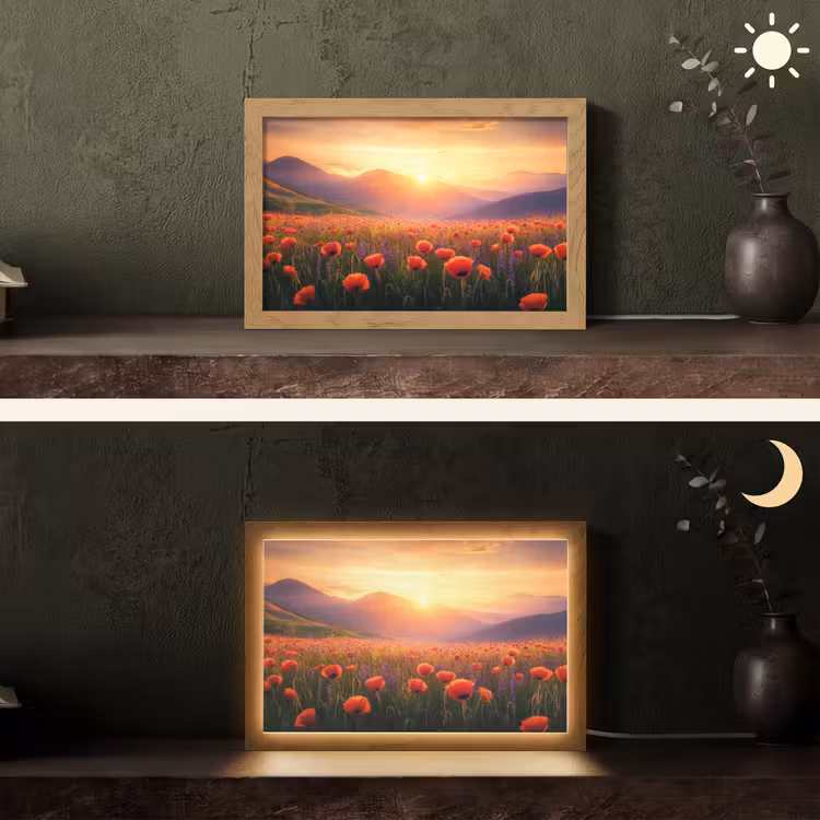 Landschap - Zonsondergang - Bloemenveld Light Box met kabel (Tafellamp) klein -sfeer3