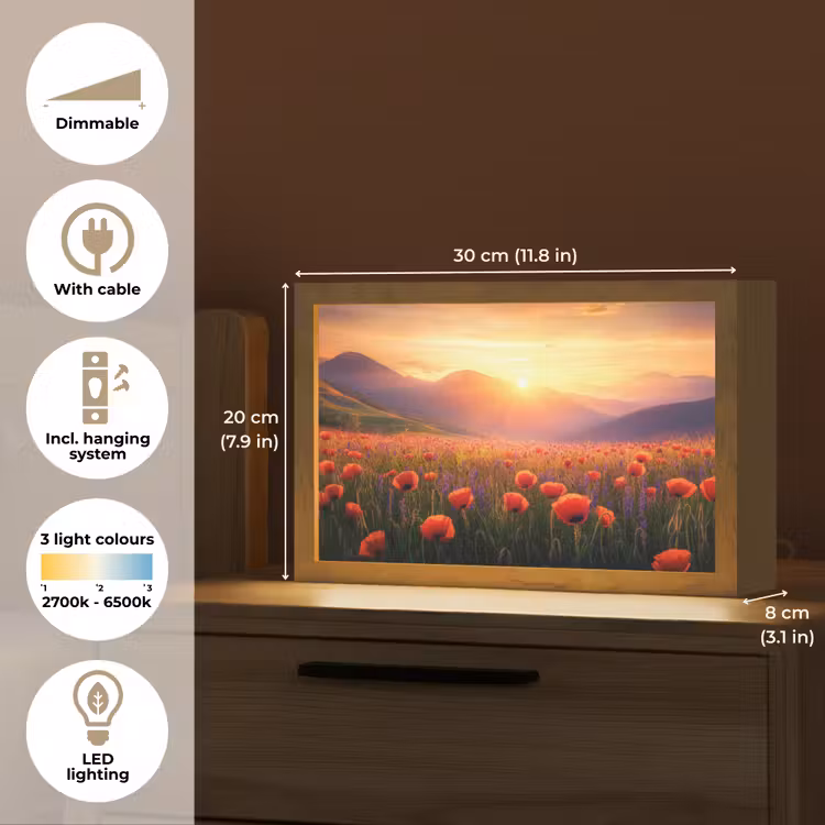 Landschap - Zonsondergang - Bloemenveld Light Box met kabel (Tafellamp) klein -USP_EN