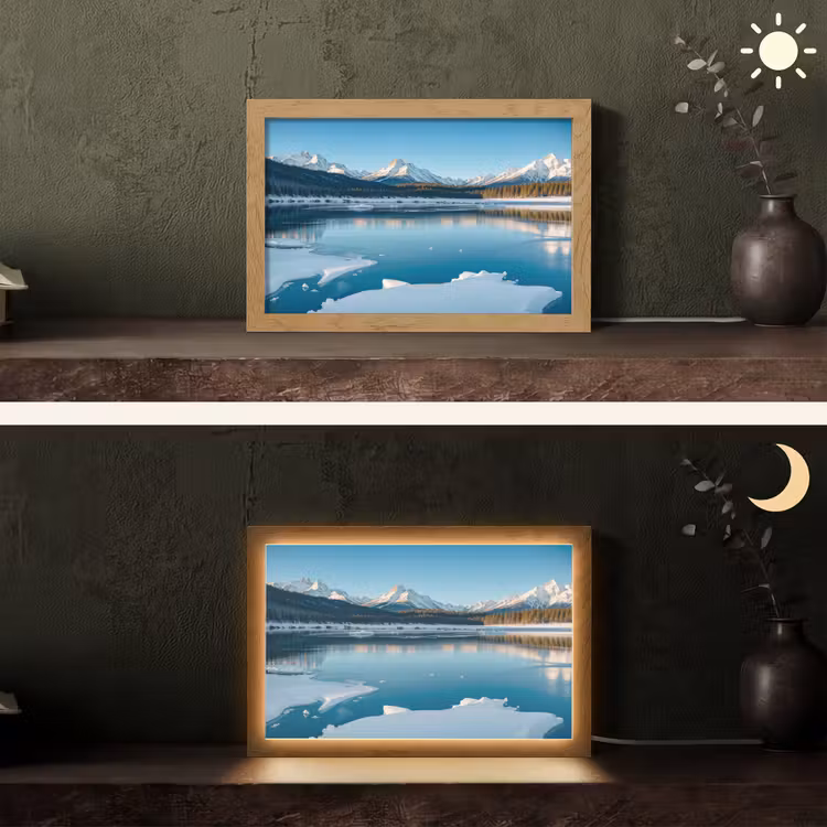 Landschap - Winter - Meer - Bergen - Uitzicht - IJs Light Box met kabel (Tafellamp) klein -sfeer3