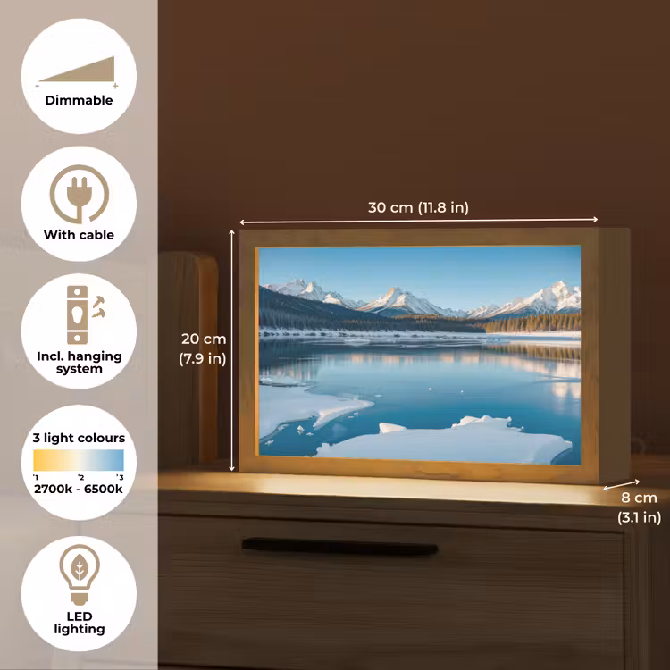 Landschap - Winter - Meer - Bergen - Uitzicht - IJs Light Box met kabel (Tafellamp) klein -USP_EN