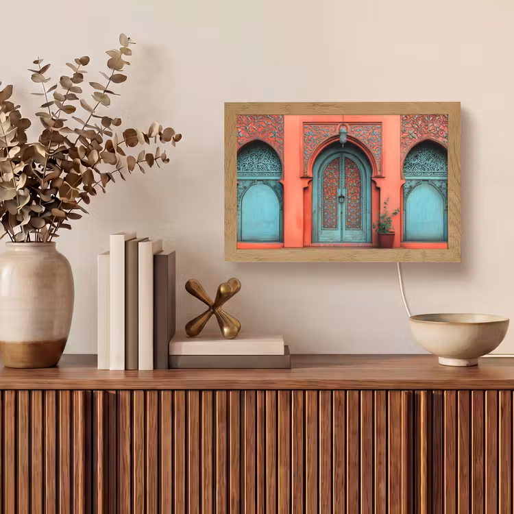 Lantaarn - Deur - Turquoise Light Box met kabel (Tafellamp) klein -sfeer2