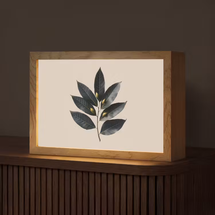 Laurierbladeren - Bloemknoppen - subtiel Light Box met kabel (Tafellamp) klein -z3d_website