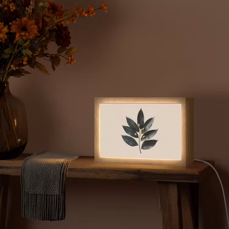 Laurierbladeren - Bloemknoppen - subtiel Light Box met kabel (Tafellamp) klein -sfeer4