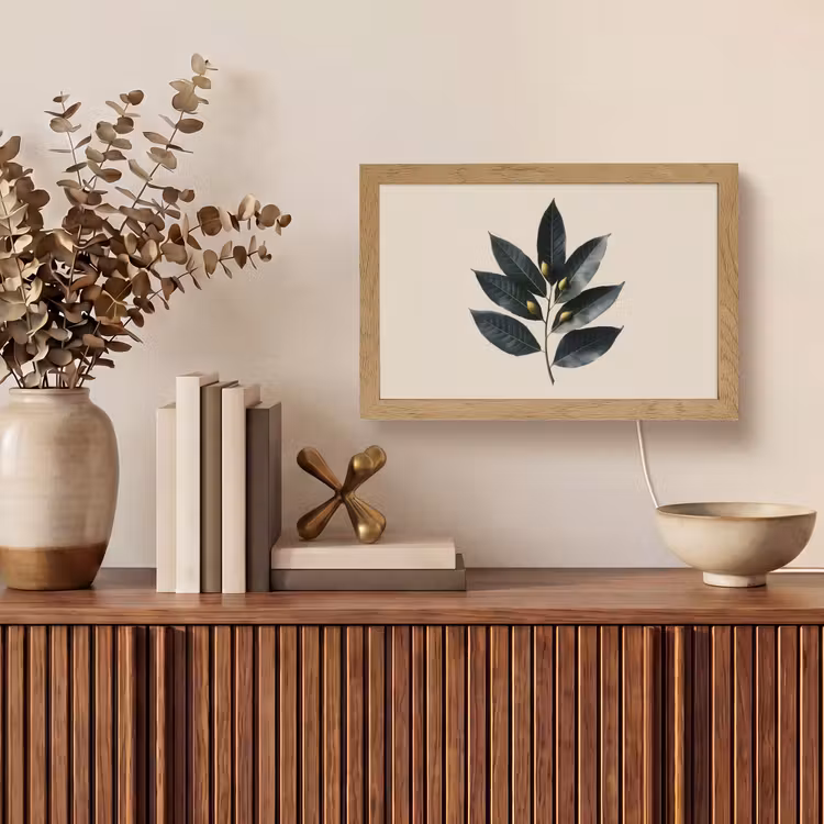 Laurierbladeren - Bloemknoppen - subtiel Light Box met kabel (Tafellamp) klein -sfeer2