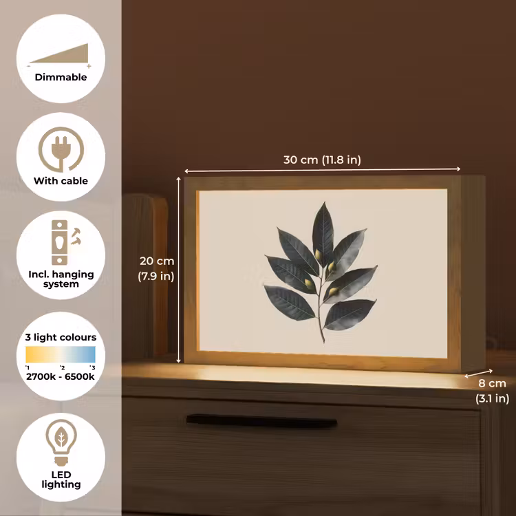 Laurierbladeren - Bloemknoppen - subtiel Light Box met kabel (Tafellamp) klein -USP_EN