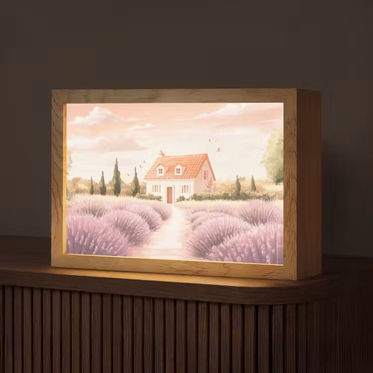 Lavendelveld - Huis - Paars Light Box met kabel (Tafellamp) klein -z3d_website