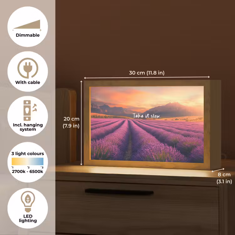 Lavendelveld - Quote - Zonsondergang Light Box met kabel (Tafellamp) klein -USP_EN