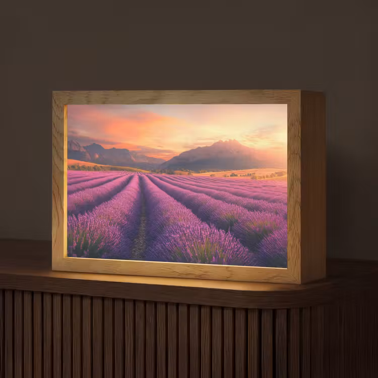 Lavendelveld - Zonsondergang - Paars Light Box met kabel (Tafellamp) klein -z3d_website