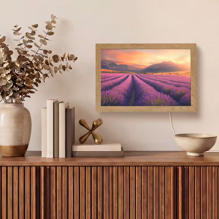 Lavendelveld - Zonsondergang - Paars Light Box met kabel (Tafellamp) klein -sfeer2