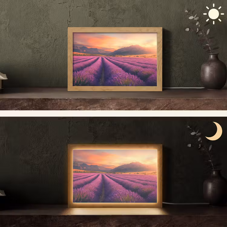 Lavendelveld - Zonsondergang - Paars Light Box met kabel (Tafellamp) klein -sfeer3