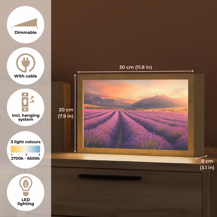 Lavendelveld - Zonsondergang - Paars Light Box met kabel (Tafellamp) klein -USP_EN