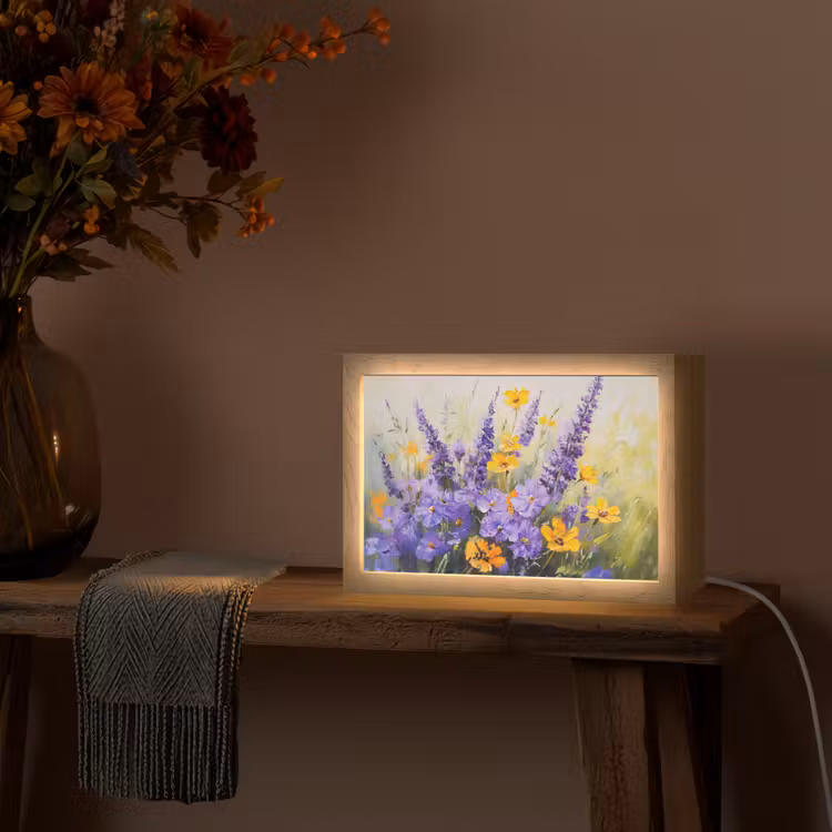 Lavendel - Bloemen - Natuur - Kunst Light Box met kabel (Tafellamp) klein -sfeer4