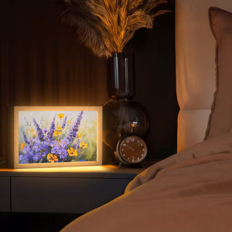 Lavendel - Bloemen - Natuur - Kunst Light Box met kabel (Tafellamp) klein -sfeer1