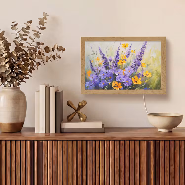 Lavendel - Bloemen - Natuur - Kunst Light Box met kabel (Tafellamp) klein -sfeer2