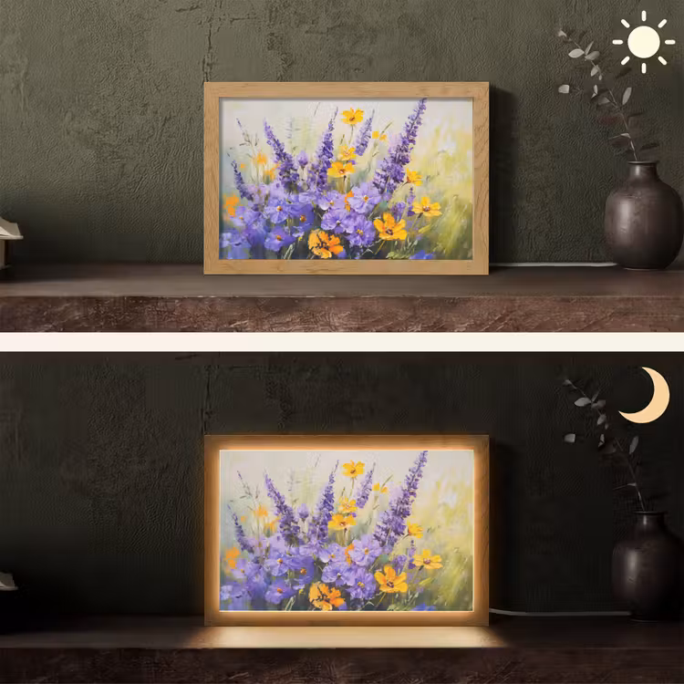 Lavendel - Bloemen - Natuur - Kunst Light Box met kabel (Tafellamp) klein -sfeer3