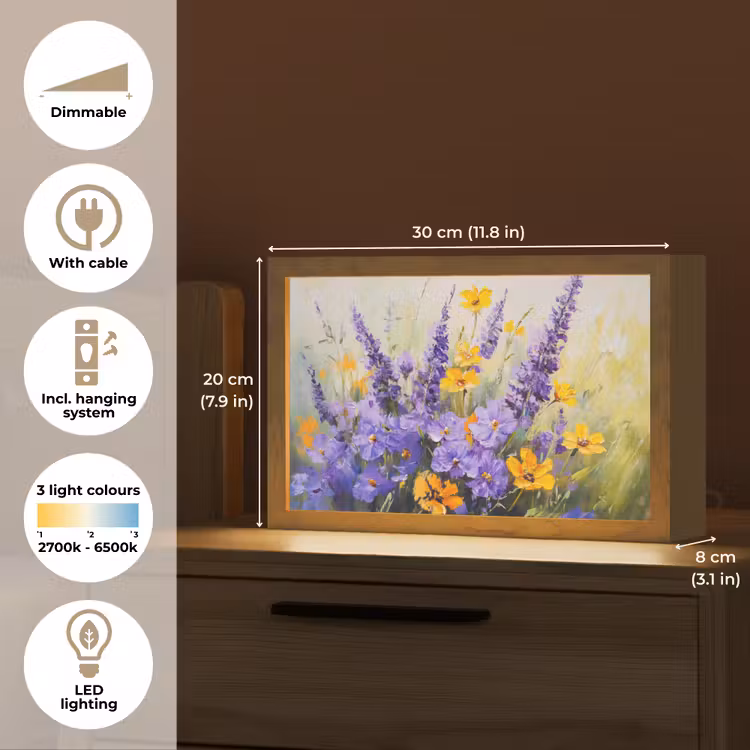 Lavendel - Bloemen - Natuur - Kunst Light Box met kabel (Tafellamp) klein -USP_EN