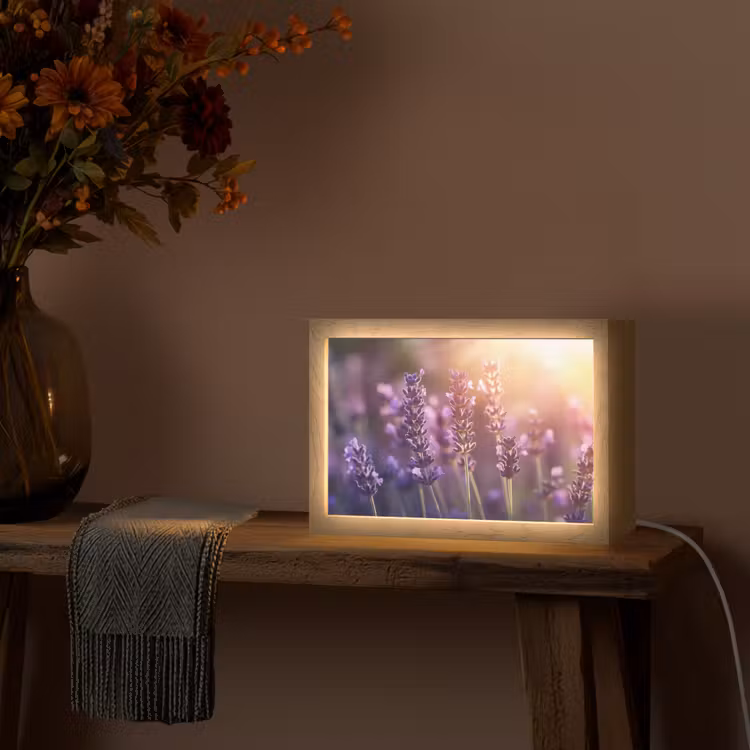 Lavendelbloemen - Paars - Zonlicht Light Box met kabel (Tafellamp) klein -sfeer4