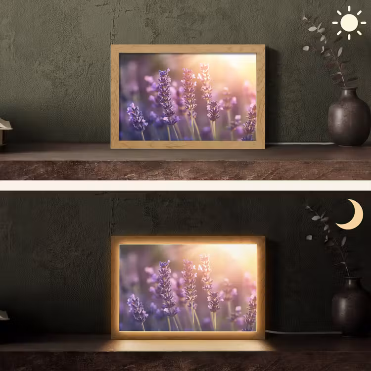 Lavendelbloemen - Paars - Zonlicht Light Box met kabel (Tafellamp) klein -sfeer3