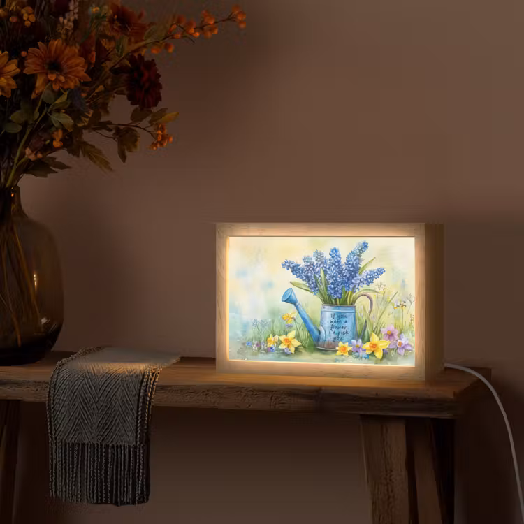 Lavendelbloemen - Quote - Gieter Light Box met kabel (Tafellamp) klein -sfeer4