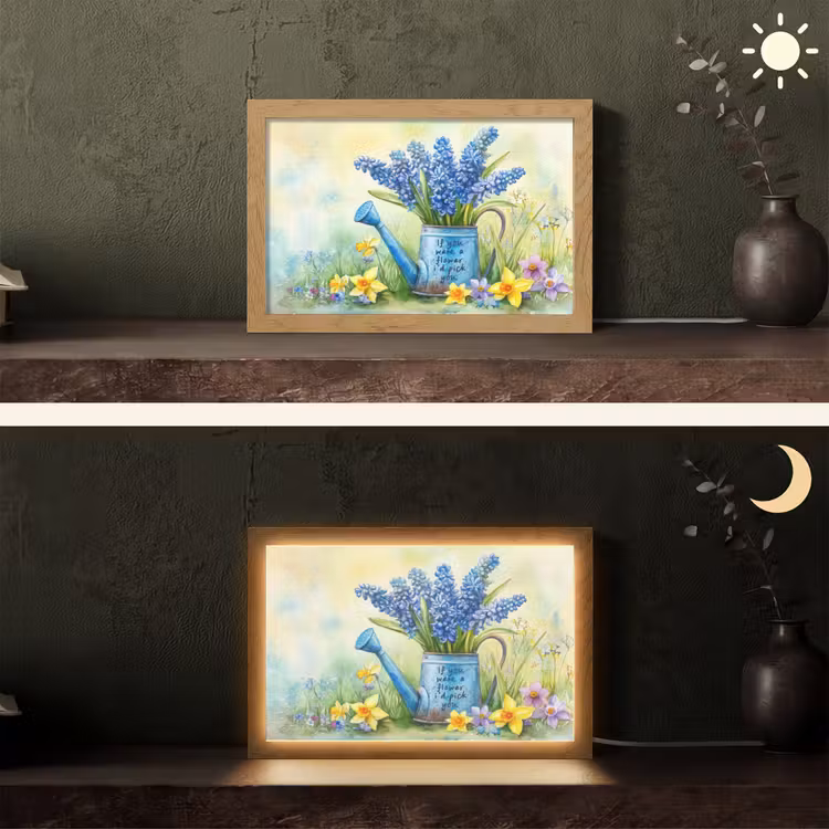 Lavendelbloemen - Quote - Gieter Light Box met kabel (Tafellamp) klein -sfeer3