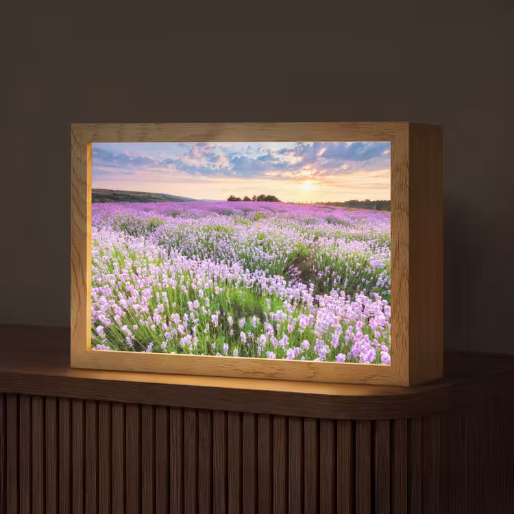 Lavendel - Bloemen - Zonsondergang - Paars - Weide Light Box met kabel (Tafellamp) klein -z3d_website
