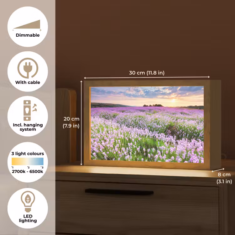 Lavendel - Bloemen - Zonsondergang - Paars - Weide Light Box met kabel (Tafellamp) klein -USP_EN