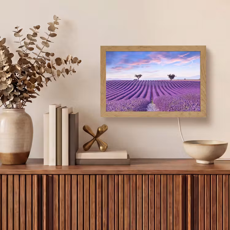 Lavendel - Natuur - Paars - Bomen - Bloemen Light Box met kabel (Tafellamp) klein -sfeer2