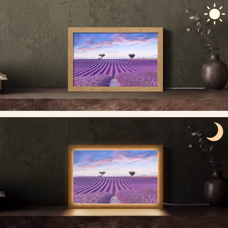 Lavendel - Natuur - Paars - Bomen - Bloemen Light Box met kabel (Tafellamp) klein -sfeer3