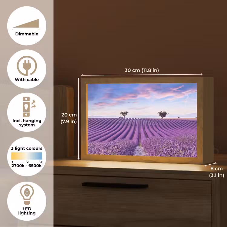 Lavendel - Natuur - Paars - Bomen - Bloemen Light Box met kabel (Tafellamp) klein -USP_EN
