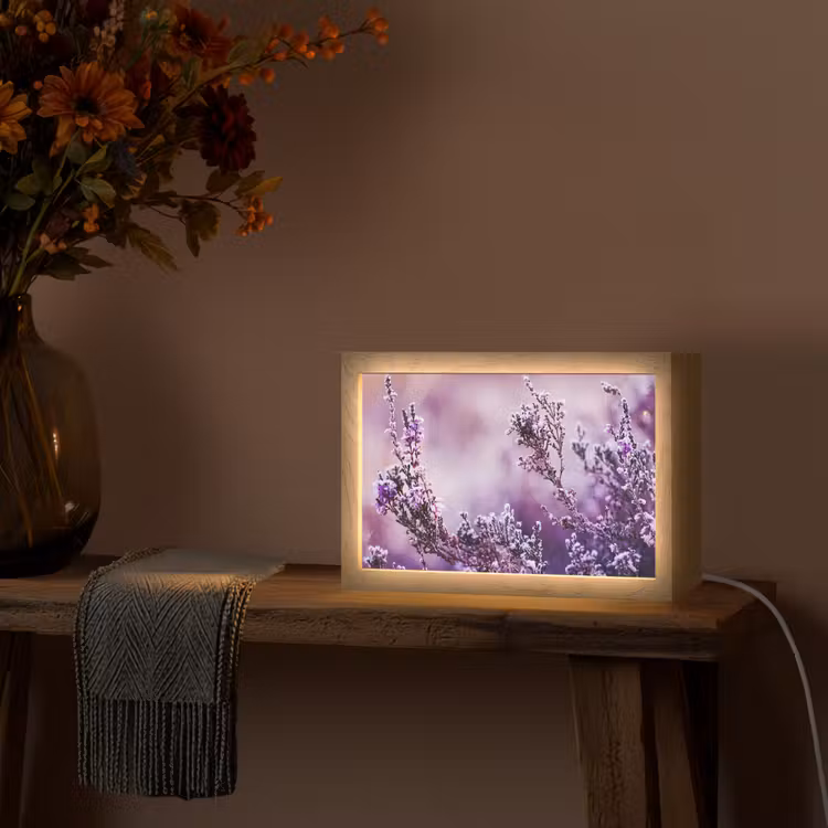 Lavendel - Winter - Bloemen - Paars Light Box met kabel (Tafellamp) klein -sfeer4