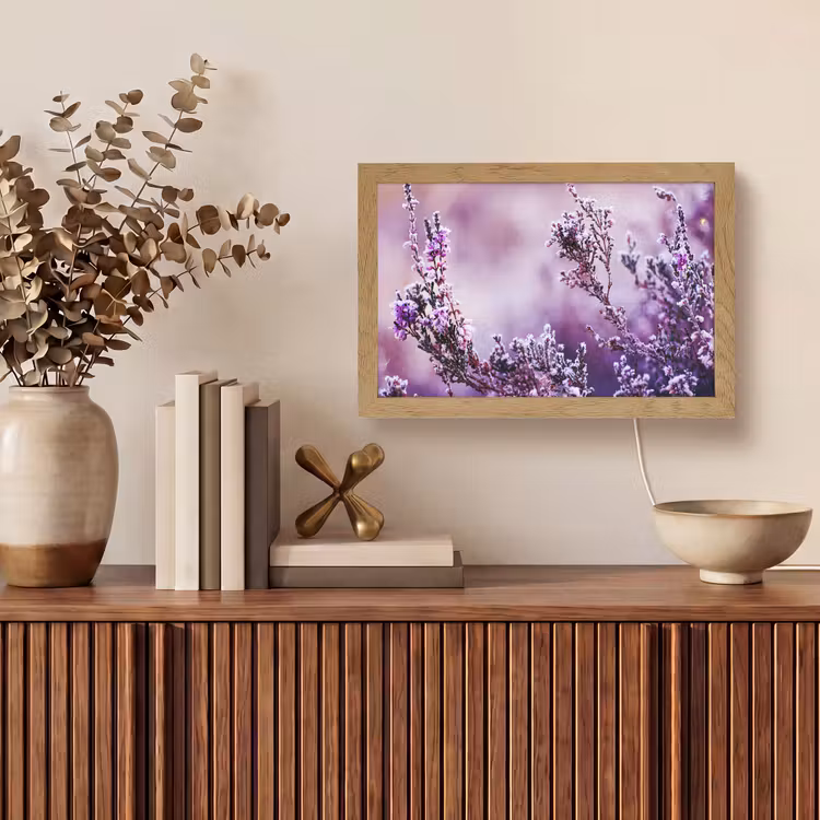 Lavendel - Winter - Bloemen - Paars Light Box met kabel (Tafellamp) klein -sfeer2