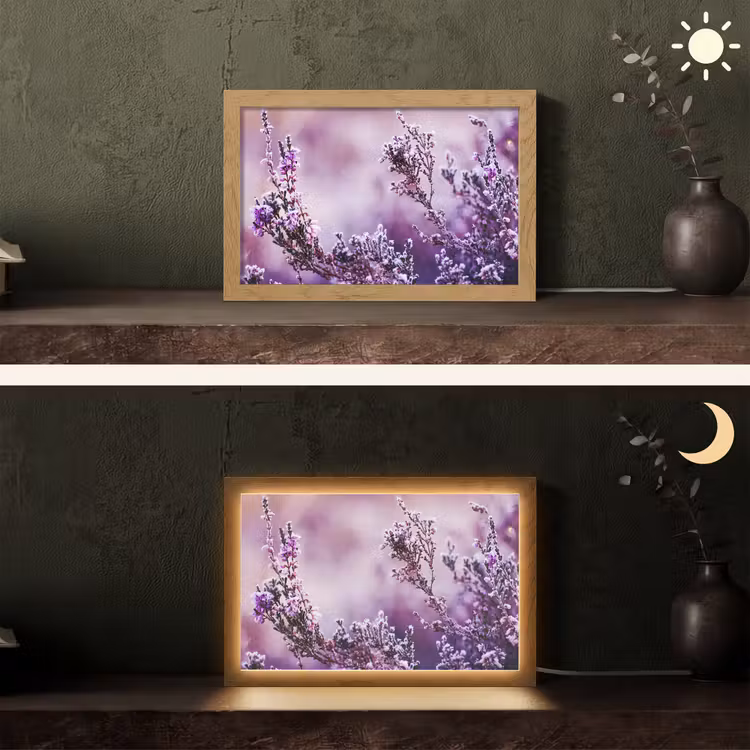Lavendel - Winter - Bloemen - Paars Light Box met kabel (Tafellamp) klein -sfeer3