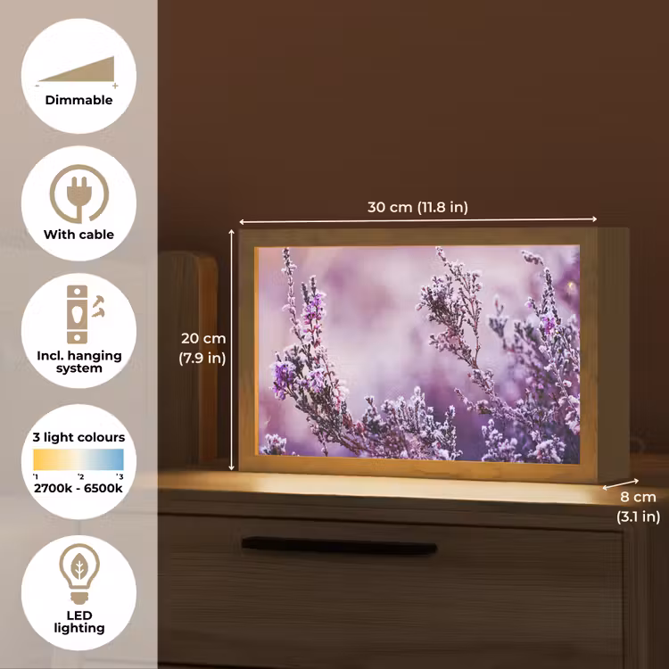 Lavendel - Winter - Bloemen - Paars Light Box met kabel (Tafellamp) klein -USP_EN
