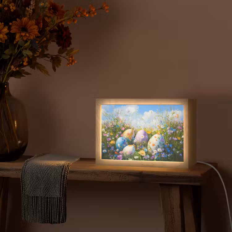 Grasveld - Eieren - Bloemen Light Box met kabel (Tafellamp) klein -sfeer4