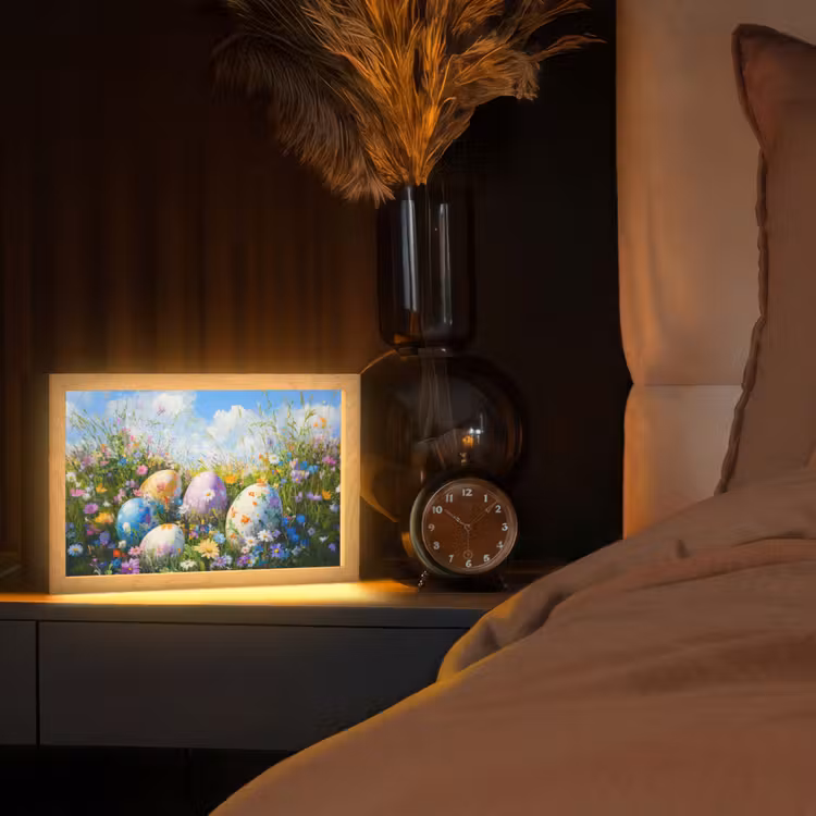 Grasveld - Eieren - Bloemen Light Box met kabel (Tafellamp) klein -sfeer1