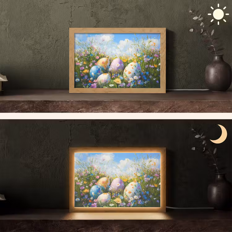 Grasveld - Eieren - Bloemen Light Box met kabel (Tafellamp) klein -sfeer3