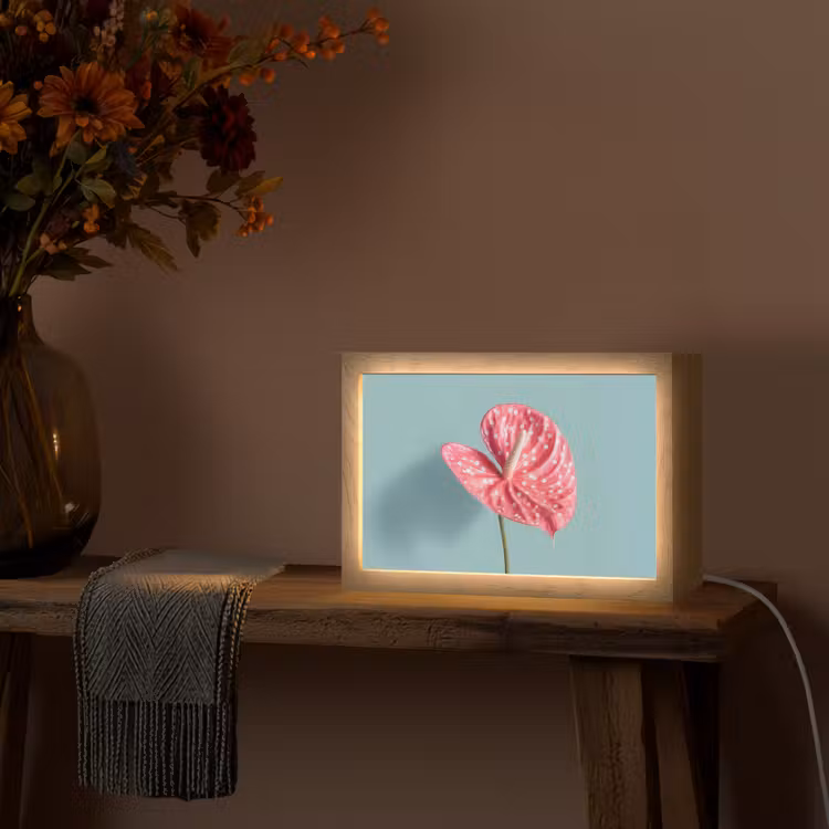 Blad - Anthurium - Stippen - Roze Light Box met kabel (Tafellamp) klein -sfeer4