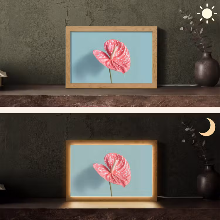 Blad - Anthurium - Stippen - Roze Light Box met kabel (Tafellamp) klein -sfeer3