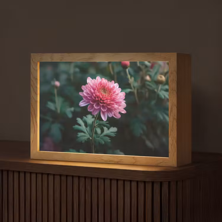 Blad - Chrysant - Roze - Schaduw Light Box met kabel (Tafellamp) klein -z3d_website