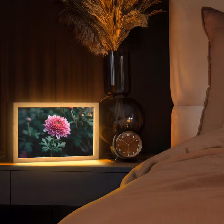 Blad - Chrysant - Roze - Schaduw Light Box met kabel (Tafellamp) klein -sfeer1