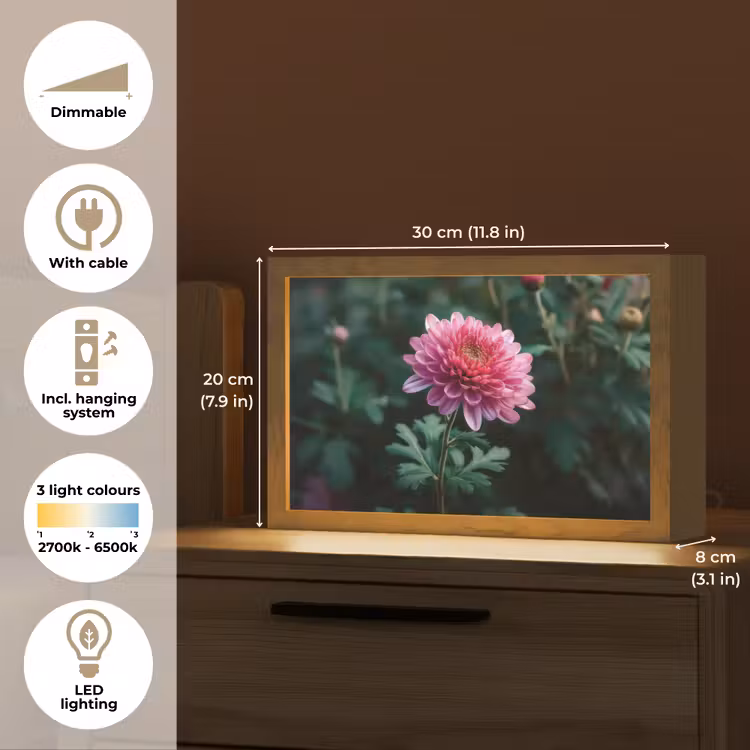 Blad - Chrysant - Roze - Schaduw Light Box met kabel (Tafellamp) klein -USP_EN