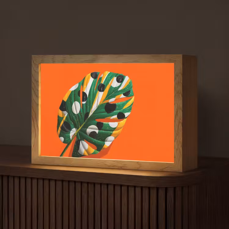 Blad - Oranje - Stippen - Kleurrijk Light Box met kabel (Tafellamp) klein -z3d_website