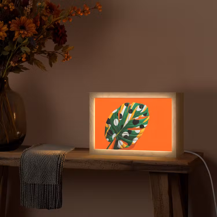Blad - Oranje - Stippen - Kleurrijk Light Box met kabel (Tafellamp) klein -sfeer4