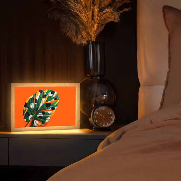 Blad - Oranje - Stippen - Kleurrijk Light Box met kabel (Tafellamp) klein -sfeer1