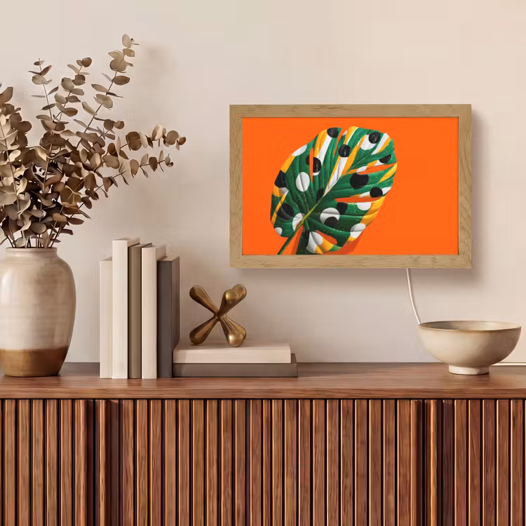 Blad - Oranje - Stippen - Kleurrijk Light Box met kabel (Tafellamp) klein -sfeer2