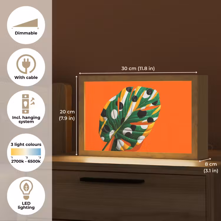 Blad - Oranje - Stippen - Kleurrijk Light Box met kabel (Tafellamp) klein -USP_EN