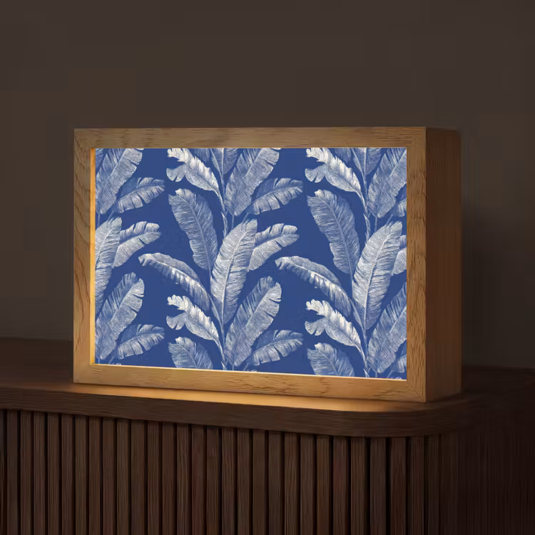 Blad - Palm - Blauw Light Box met kabel (Tafellamp) klein 924 -z3d_website