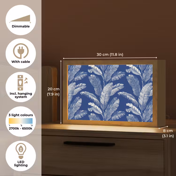 Blad - Palm - Blauw Light Box met kabel (Tafellamp) klein 924 -USP_EN