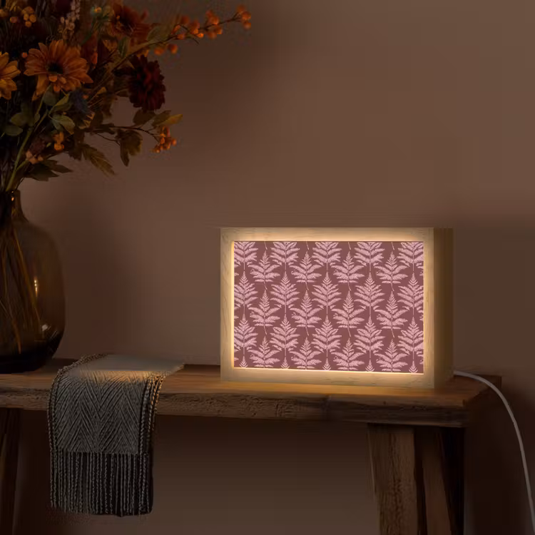 Blad - Patroon - Paars Light Box met kabel (Tafellamp) klein 924 -sfeer4